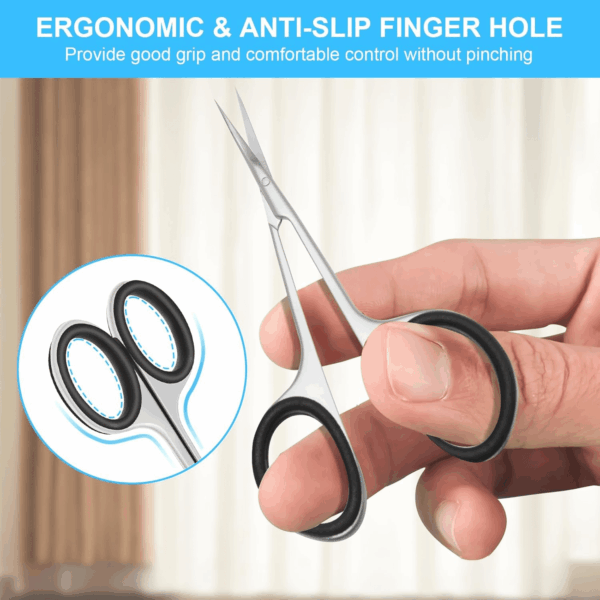 Cuticle Scissors, Professional 6-Blade Manicure Scissors, Stainless Steel Eyebrow Scissor, Cuticle Scissors Extra Fine Curved for Manicure, Eyelashes, Eyebrow, Toenail for Women and Men (Black) - Image 4