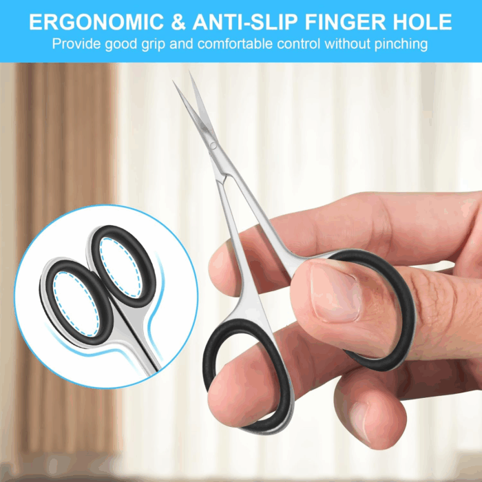 Cuticle Scissors, Professional 6-Blade Manicure Scissors, Stainless Steel Eyebrow Scissor, Cuticle Scissors Extra Fine Curved for Manicure, Eyelashes, Eyebrow, Toenail for Women and Men (Black) - Image 4
