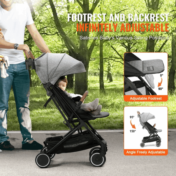 Baby Stroller, One-Click Folding Umbrella Stroller Lightweight Travel Stroller for Newborn Baby, Dark Grey - Image 2