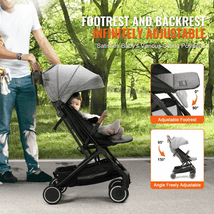 Baby Stroller, One-Click Folding Umbrella Stroller Lightweight Travel Stroller for Newborn Baby, Dark Grey - Image 2