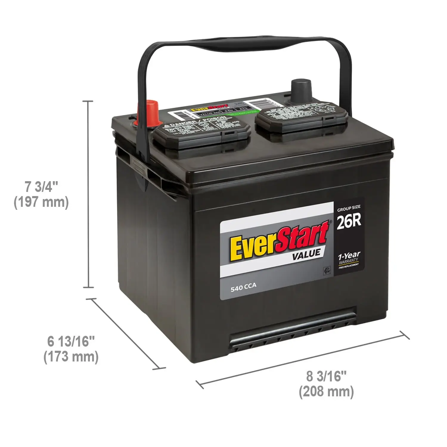 Value Lead Acid Automotive Battery, Group Size 26R 12 Volt, 540 CCA - Image 8