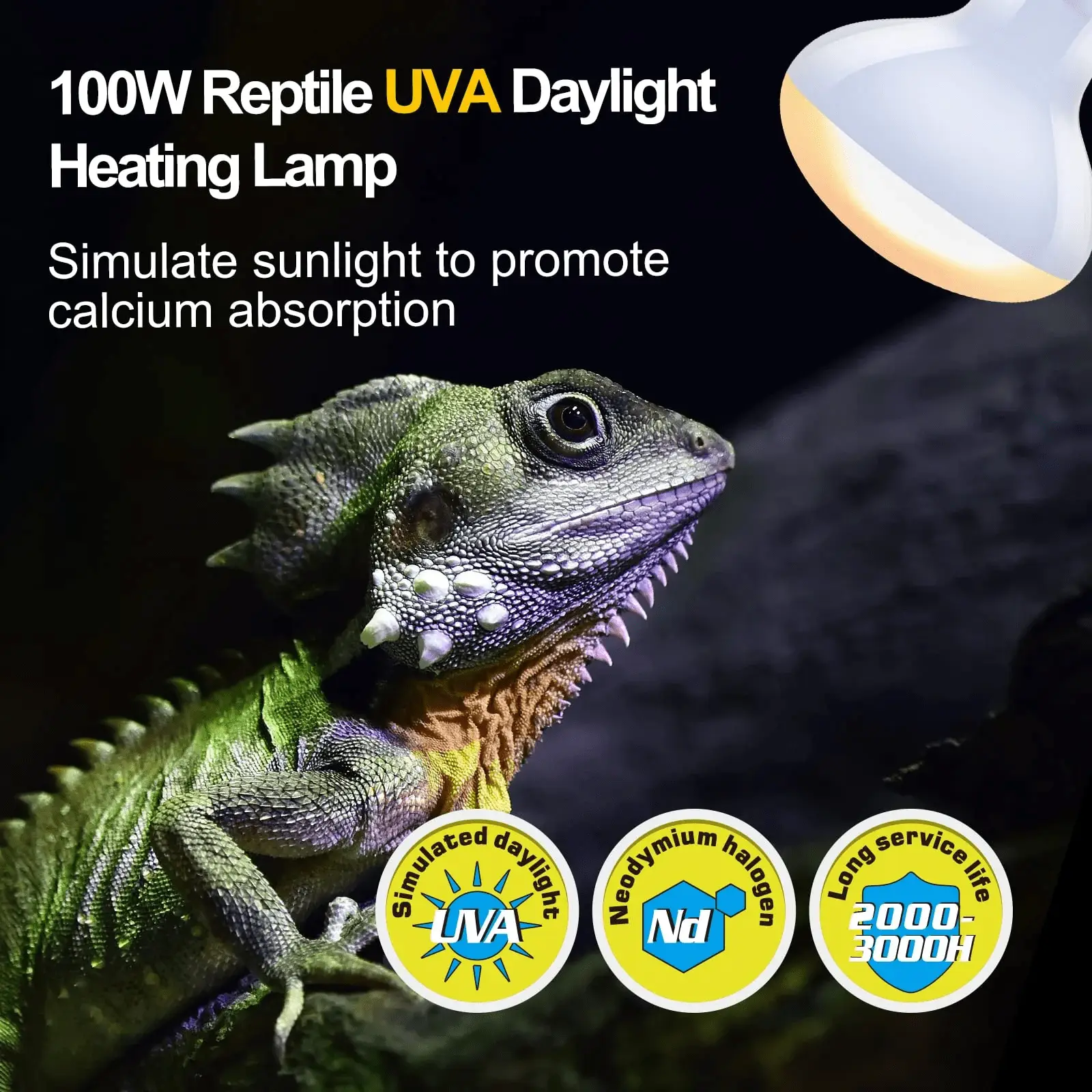 100W Reptile Heat Lamp Bulbs Combo, Day & Night Basking Spot Light, UVA Heating Lamp 2 Pack - Image 8