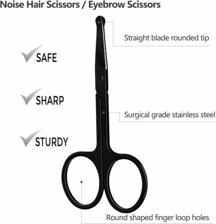 Eyebrow Scissors with Comb,  Facial Hair Small Grooming Scissors for Men Women - Eyebrow Trimmer Scissor for Eyebrows, Nose Hair, Mustache, Beard, Eyelash - 3PCS Black - Image 5