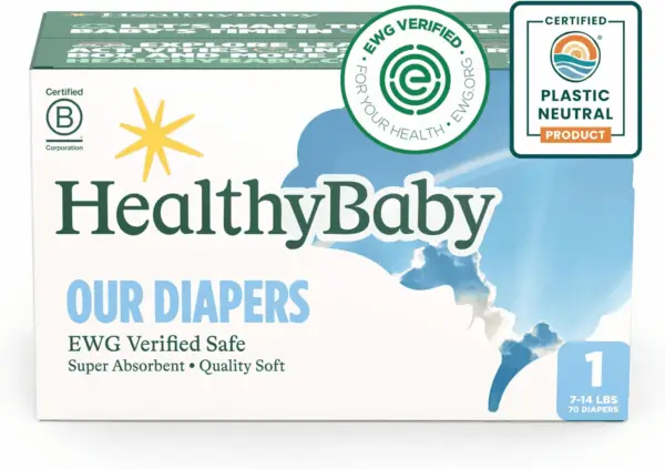 Our Diapers | EWG Verified Safe & Plant-Based Diapers | Leak Protection | Soft Organic Cotton Shell | Chlorine-Free Diaper for Sensitive Skin | Size 1 (7-14Lbs) 70 Count