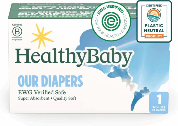 Our Diapers | EWG Verified Safe & Plant-Based Diapers | Leak Protection | Soft Organic Cotton Shell | Chlorine-Free Diaper for Sensitive Skin | Size 1 (7-14Lbs) 70 Count