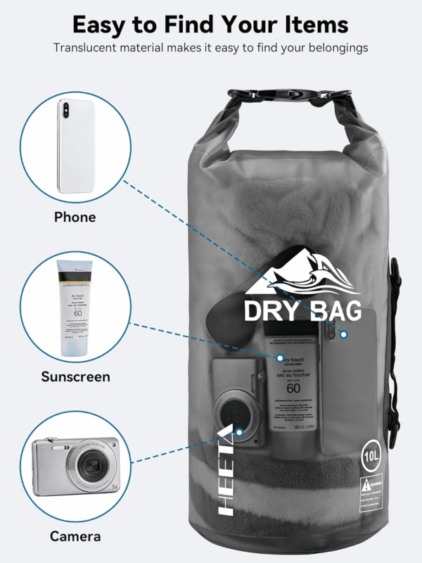 Dry Bag Waterproof for Women Men, 5L/10L/20L/30L/40L Roll Top Lightweight Dry Storage Bag Backpack with Phone Case for Travel, Swimming, Boating, Kayaking, Camping & Beach, 11 Transparent Colors - Image 7