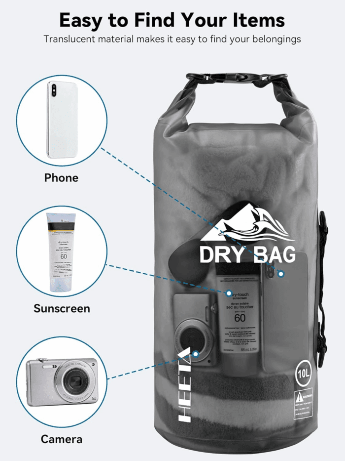 Dry Bag Waterproof for Women Men, 5L/10L/20L/30L/40L Roll Top Lightweight Dry Storage Bag Backpack with Phone Case for Travel, Swimming, Boating, Kayaking, Camping & Beach, 11 Transparent Colors - Image 7