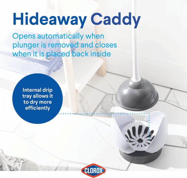 Toilet Plunger with Hideaway Caddy – Toilet Plunger for Bathroom, Bathroom Organizers & Storage, Bathroom Accessories, Toilet Unclogger, Plunger with Holder - Image 7