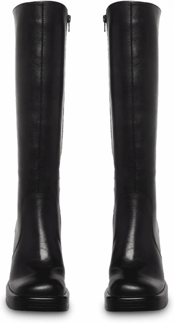 Black Leather Boots Platform Boots for Women Square Toe Chunky Block Heeled Boots - Image 3