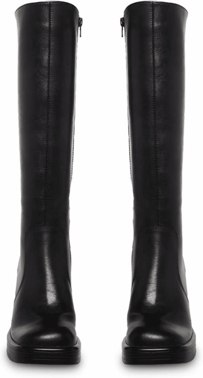 Black Leather Boots Platform Boots for Women Square Toe Chunky Block Heeled Boots - Image 3
