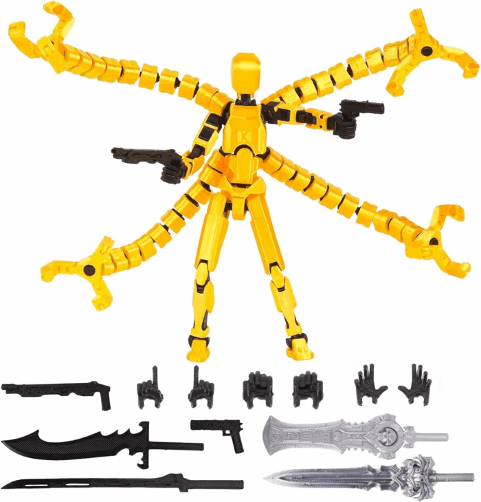 T13 Action Figure Assembly Completed, Upgraded 3D Printed T13 Action Figure, the Dummy 13 Is Very Suitable for Office Desks and Birthday Cake Decorations (Yellow)