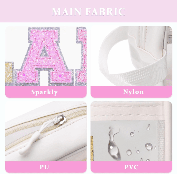 Clear Preppy Patch Makeup Bag Cosmetic Pouch with Glitter Bling Letters for Women Teen Girls Sister, Make up Travel Stuff Organizer Cute Stylish Trendy Gifts Sparkling Skincare Purse (GLAM) - Image 3