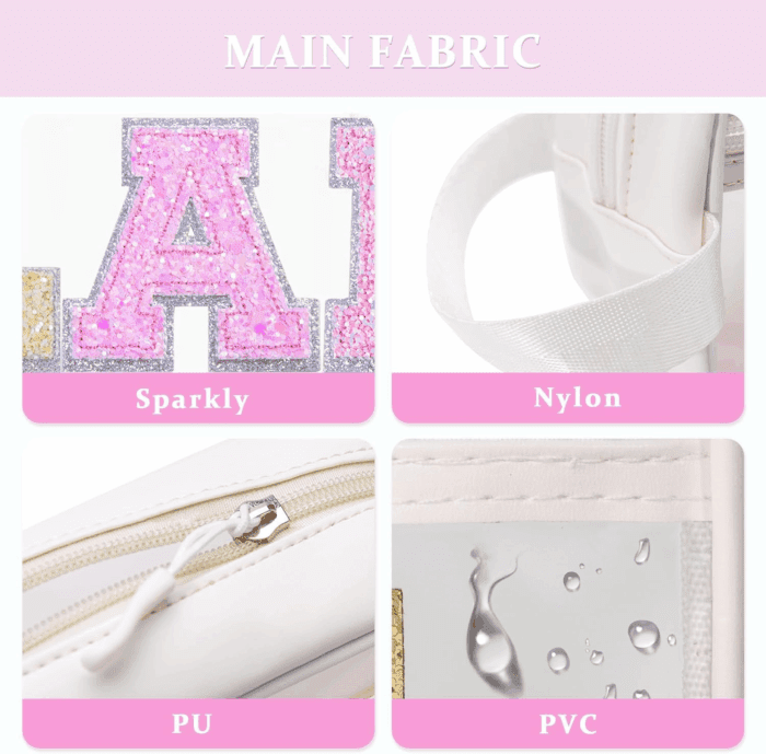 Clear Preppy Patch Makeup Bag Cosmetic Pouch with Glitter Bling Letters for Women Teen Girls Sister, Make up Travel Stuff Organizer Cute Stylish Trendy Gifts Sparkling Skincare Purse (GLAM) - Image 3