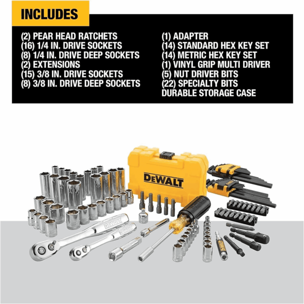 Mechanics Tools Kit and Socket Set, 1/4" & 3/8" Drive, SAE, 108-Piece (DWMT73801) - Image 2