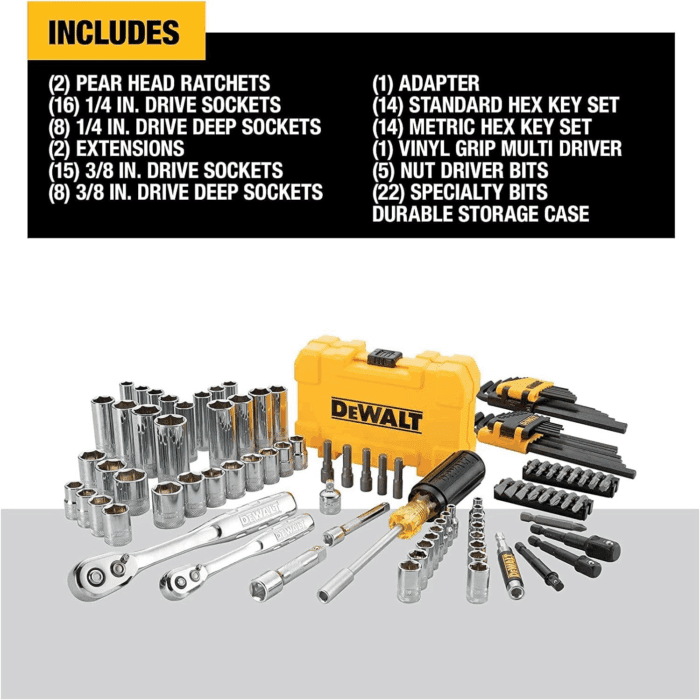 Mechanics Tools Kit and Socket Set, 1/4" & 3/8" Drive, SAE, 108-Piece (DWMT73801) - Image 2