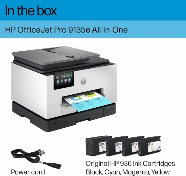 Officejet Pro 9135E All-In-One Printer, Color, Printer-For-Small Medium Business, Print, Copy, Scan, Fax, Wireless 3 Months of Instant Ink Included; Two-Sided Printing; Two-Side - Image 6