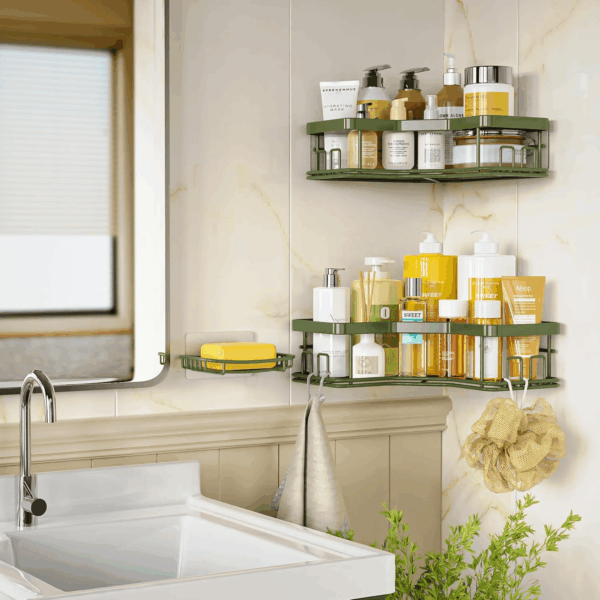 Shower Caddy Organizer, 3-Pack Corner Shower Caddy Organizer Shelves Storage Rack Accessories for Bathroom Countertop Home Decor Set, Forest Green - Image 2