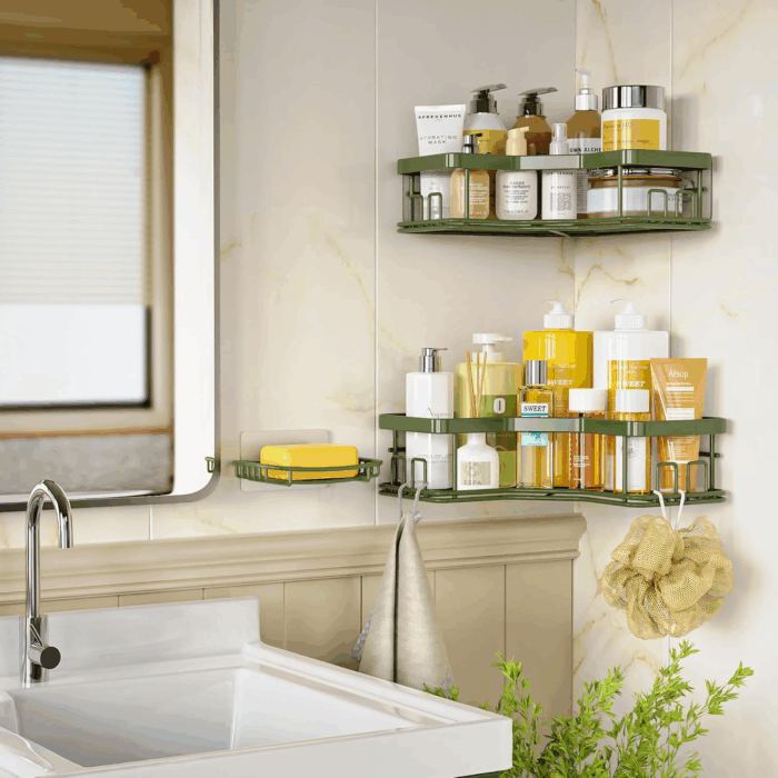 Shower Caddy Organizer, 3-Pack Corner Shower Caddy Organizer Shelves Storage Rack Accessories for Bathroom Countertop Home Decor Set, Forest Green - Image 2