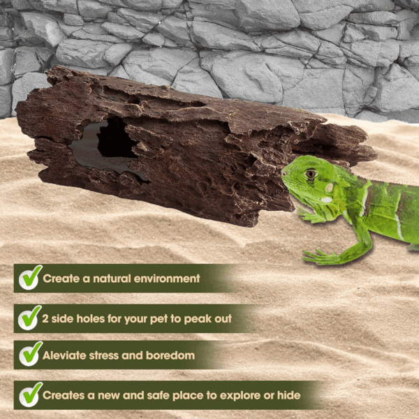 Lizard, Snake or Reptile Hide. XL Large 14" Hollow Log for Aquarium or Fish Tank. Bearded Dragon or Gecko Tank Accessories. Natural Looking Basking Platform, Shrimp or Betta Fish Hideout - Image 5