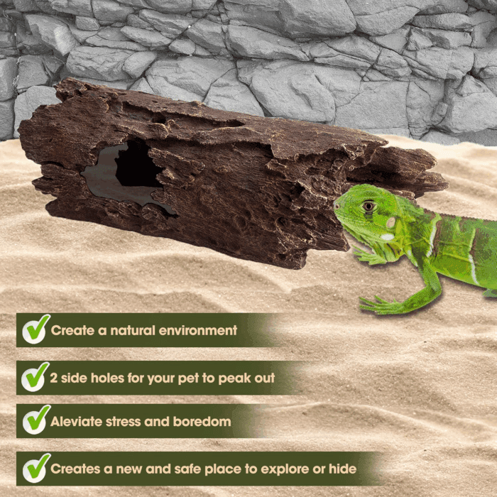 Lizard, Snake or Reptile Hide. XL Large 14" Hollow Log for Aquarium or Fish Tank. Bearded Dragon or Gecko Tank Accessories. Natural Looking Basking Platform, Shrimp or Betta Fish Hideout - Image 5