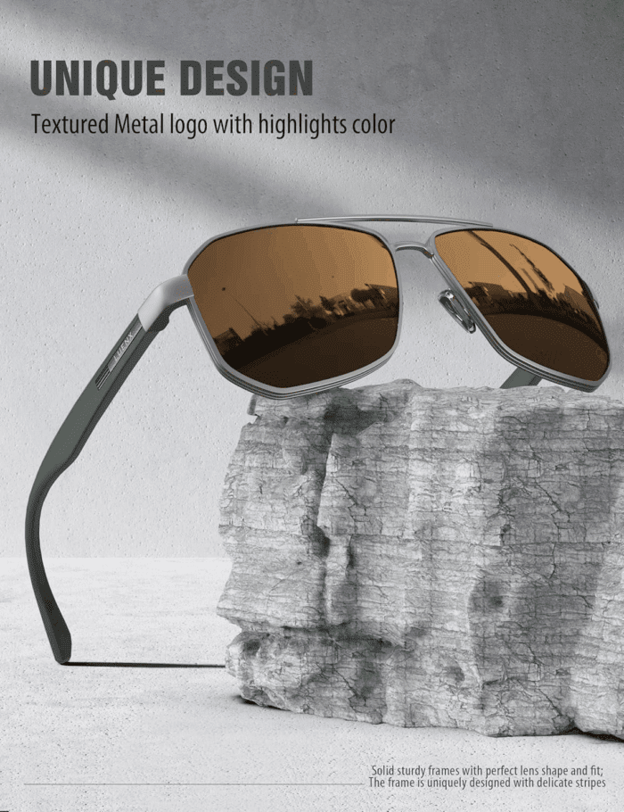Aviator Sunglasses for Men Square Polarized Polygon Lens - UV 400 Protection with Accessories 61MM Driving Outdoor - Image 4