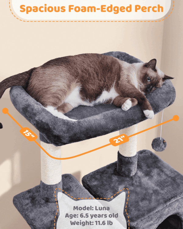 Large Multi-Level Cat Tree, 63 Inches Tall with Sisal-Covered Scratching Posts, Condo, Hammock, Dangling Ball, and Extended Platform for Cats to Play and Sleep - Image 5