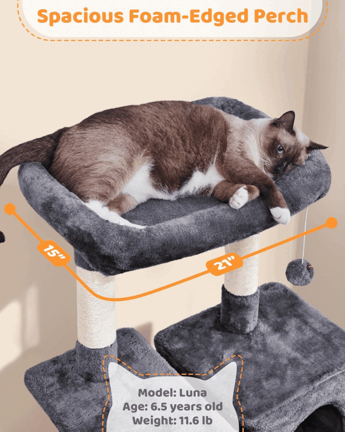 Large Multi-Level Cat Tree, 63 Inches Tall with Sisal-Covered Scratching Posts, Condo, Hammock, Dangling Ball, and Extended Platform for Cats to Play and Sleep - Image 5