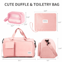 Travel Duffel Bag for Women, Foldable Weekender Overnight Bag with Shoe Compartment, Waterproof Shoulder Sports Tote Gym Bag with Toiletry Bag for Travel, Hospital Holdalls, Pink - Image 3