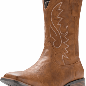 Cowboy Boots for Men with Wide Square Toe Western Retro Boot Durable Classic Fashionable Embroidered Pull on Slip Resistant Boots