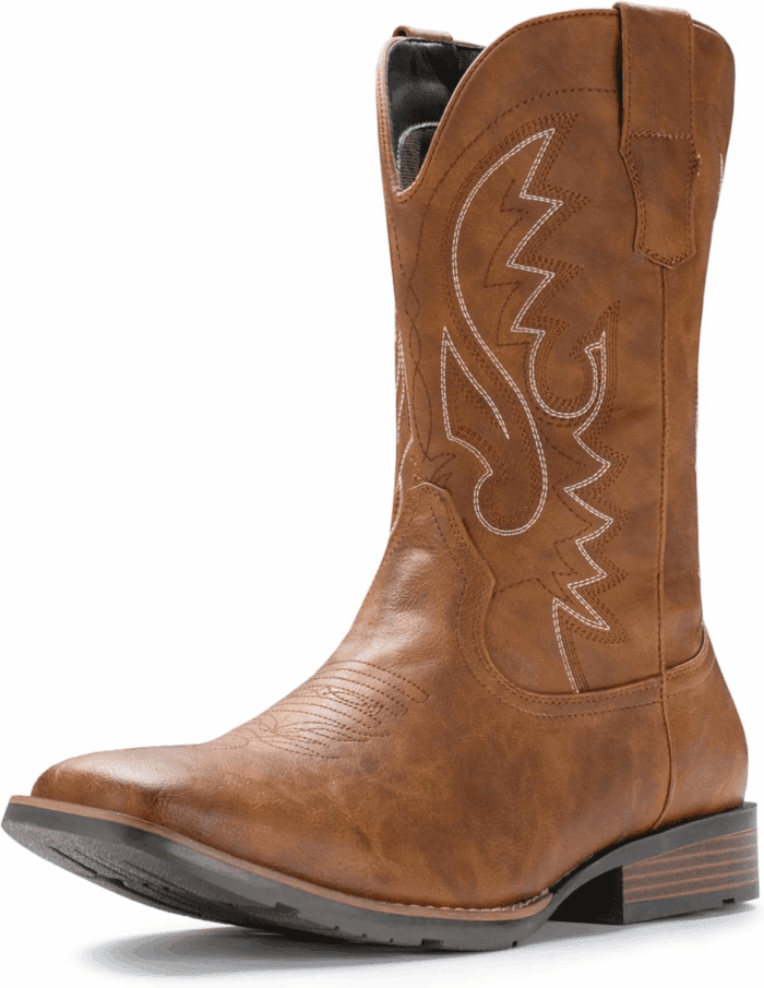 Cowboy Boots for Men with Wide Square Toe Western Retro Boot Durable Classic Fashionable Embroidered Pull on Slip Resistant Boots