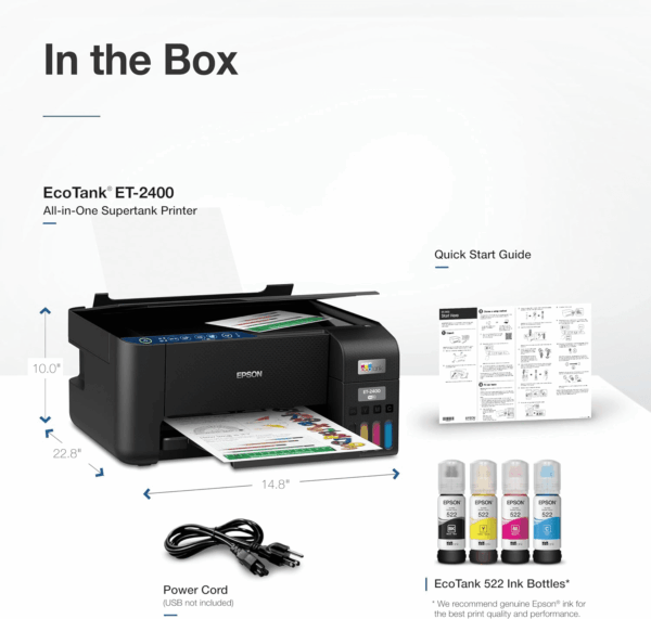 Ecotank ET-2400 Wireless Color All-In-One Cartridge-Free Supertank Printer with Scan and Copy – Easy, Everyday Home Printing, Black - Image 6