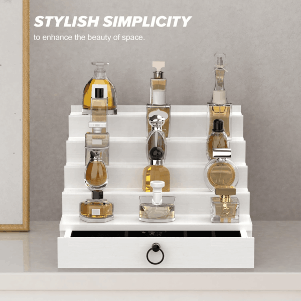 Cologne Organizer for Men, 5 Tier White Cologne Shelf, Perfume Stand with Drawer and Hidden Compartment Perfume Display Holder - a Gift for Men - Image 8