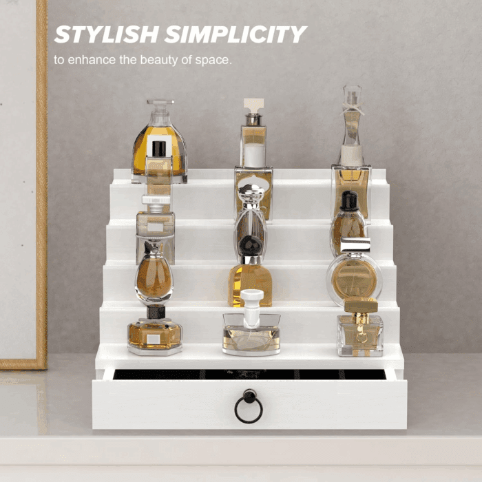 Cologne Organizer for Men, 5 Tier White Cologne Shelf, Perfume Stand with Drawer and Hidden Compartment Perfume Display Holder - a Gift for Men - Image 8
