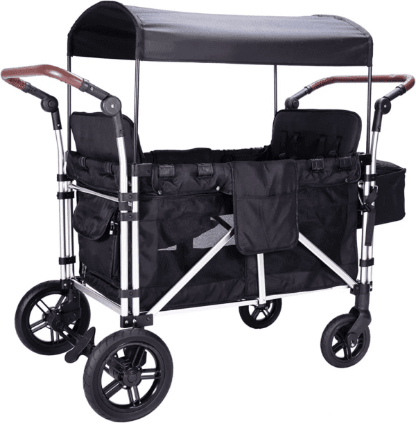 Stroller Wagon for 2 Kids, Wagon Stroller with 2 High Seat, 5-Point Harnesses, Adjustable Canopy, Foldable Stroller Wagon 2 Passenger for Garden, Stroller, Camping, Grocery Cart - Image 8