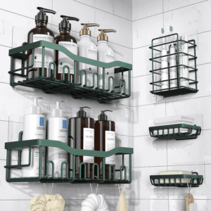 5-Pack Rustproof Stainless Steel Shower Caddy – No Drill Adhesive Bathroom Organizer with Large Capacity, Spacious Shower Shelves for inside Shower, Kitchen & Home Decor Storage