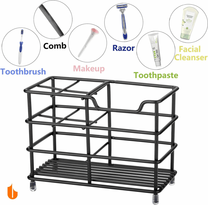 304 Stainless Steel Bathroom Toothbrush Holder Toothpaste Holder Stand Bathroom Accessories Organizer, Black - Image 4