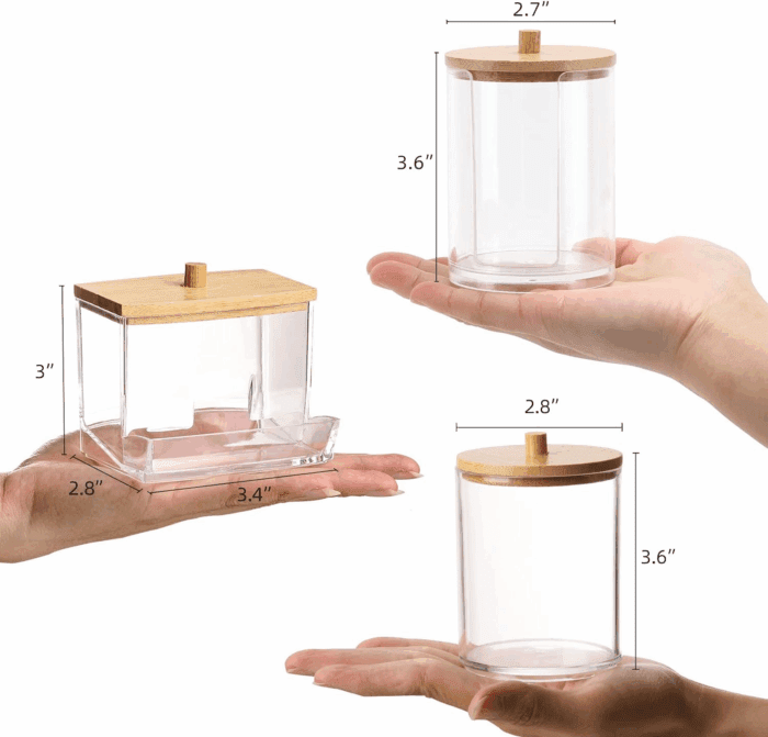 Bathroom Organizer Accessories Set-10 OZ,7 OZ Qtips Holder Storage with Brown Wood Lids, Cotton Ball/Swabs Dispenser, Apothecary Container Jar 3 Pcs - Image 2