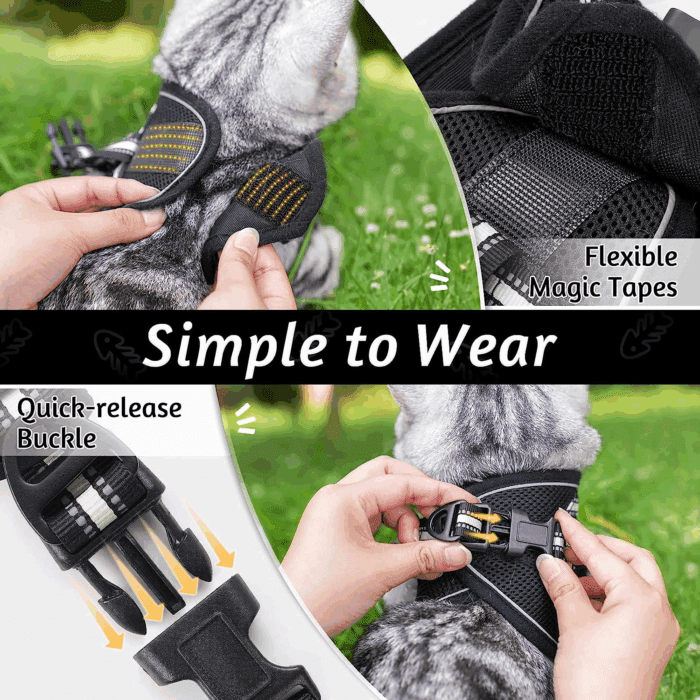 Cat Harness and Leash Set for Walking Escape Proof, Adjustable Soft Kittens Vest with Reflective Strip for Cats, Comfortable Outdoor Vest, Black, S - Image 2