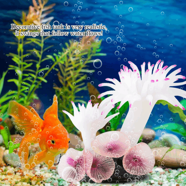 Aquarium Bubbler Decorations,Betta Fish Tank Accessories,Fish Tank Silicone Coral Concrete Base Simulation Plant Decoration Aquarium Ornaments[White] - Image 2