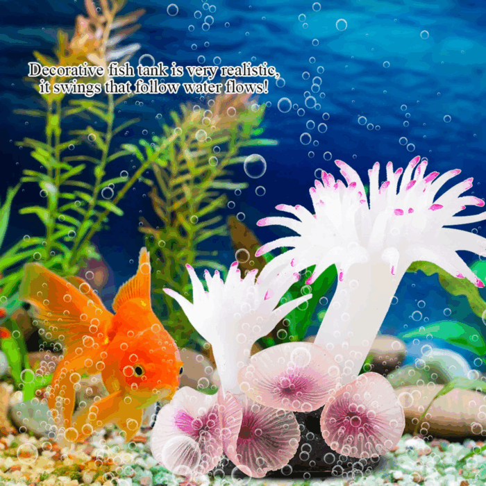 Aquarium Bubbler Decorations,Betta Fish Tank Accessories,Fish Tank Silicone Coral Concrete Base Simulation Plant Decoration Aquarium Ornaments[White] - Image 2