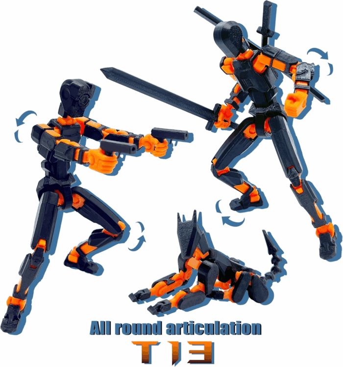 (Assembly Completed) T13 Action Figure Set, 3D Printed Toys Robo 13 Action Figure,Dummy 13 Titan 13 Action Figure (Black + Orange) - Image 5