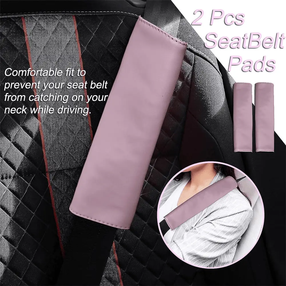 10 Pcs Car Accessories Set,Leather Steering Wheel Cover for Women Cute Car Accessories Set with Seat Belt Shoulder Pads Cup Holders for Women Girl Car Interior Pink Suit - Image 3