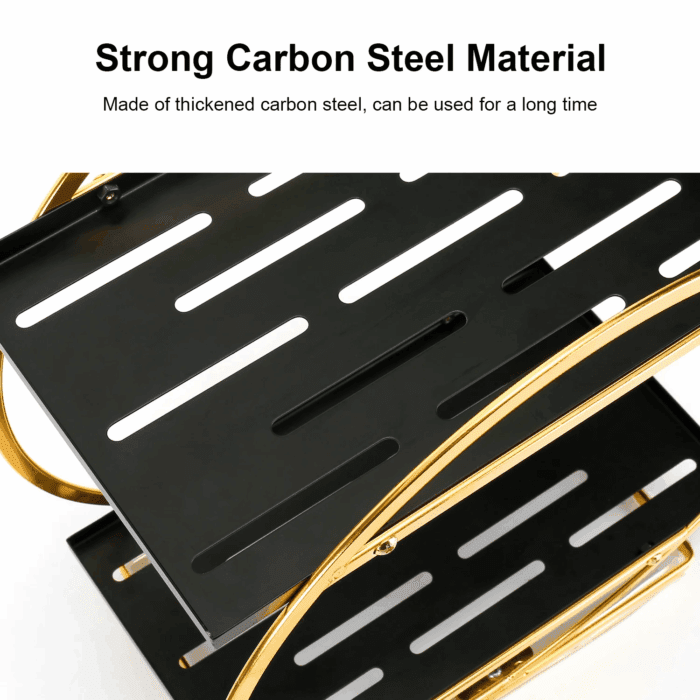 2 Tier Anti-Slip & Anti-Sway Perfume Organizer for Dresser, Solid Carbon Steel Perfume Stand with Silicone Anti-Slip Strips, Multifunction Perfume Display for Lotion, Cosmetic, Skincare, Gold - Image 6