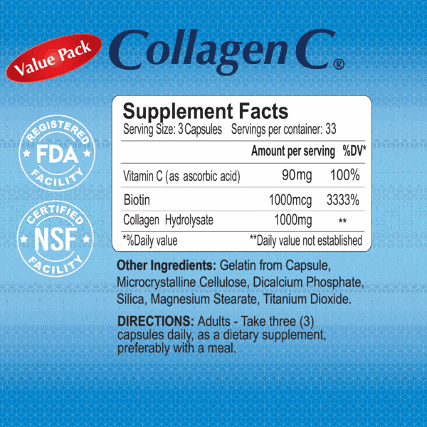 Collagen C Hydrolysate with Vitamin C 100 Capsules - Value Pack - Image 4