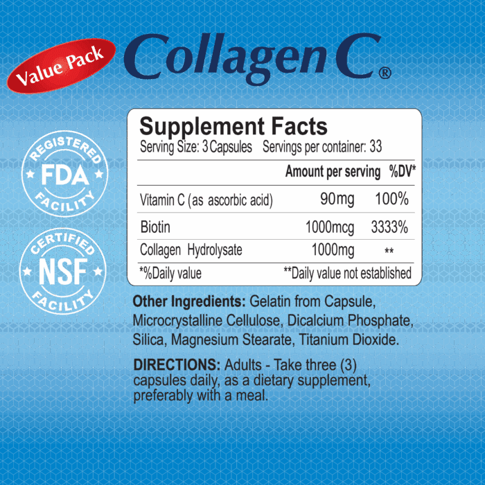 Collagen C Hydrolysate with Vitamin C 100 Capsules - Value Pack - Image 4