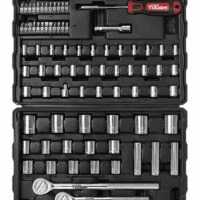 107 Piece 1/4, 3/8, 1/2 Inch Drive Socket Set for Mechanic Use