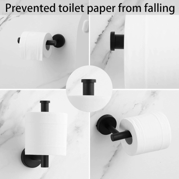 Bathroom Hardware Set Black 10 Pieces, Towel Bar Set Matte Black Stainless Steel Towel Rack Set Includes 2PCS 16'' Towel Bar, 4PCS Towel Hooks, 2PCS Toilet Paper Holder and 2PCS Towel Ring - Image 6
