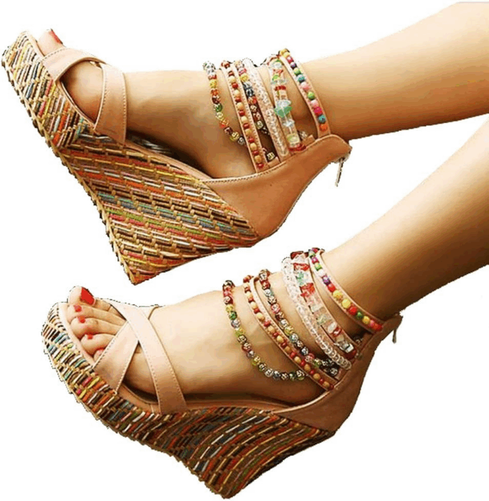Women'S Wedge Sandals with Pearls across the Top Platform Sandals High Heels - Image 2