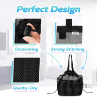 Mesh Shower Caddy Portable with Drawstring, Dorm Room Essentials for College Students Boy & Girl, Larger Shower Bag for Camping,Swimming,Gym,Travel,Bathroom - Black - Image 3