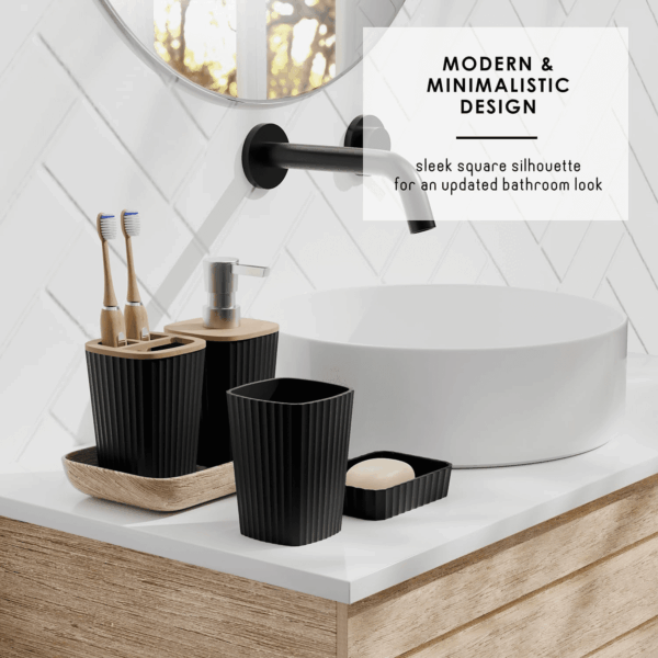 Bathroom Accessories Set - Bathroom Set, 20PC Bathroom Accessory Set, Black Shower Curtain Set, Toilet Brush, Trash Can & Soap Dispenser - Image 8